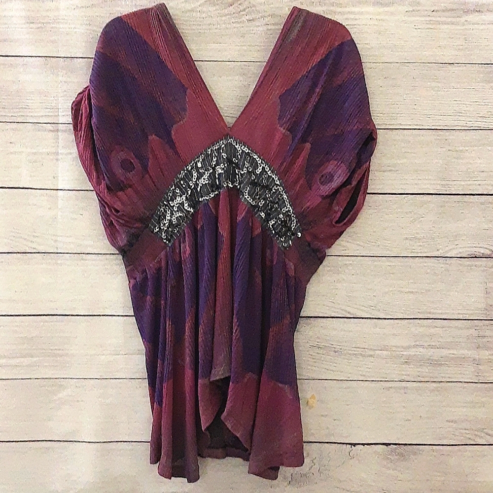 Free People Modal Bohemian Tunic Swim Coverup Surplice Sequin Purple Pink S - Picture 4 of 16